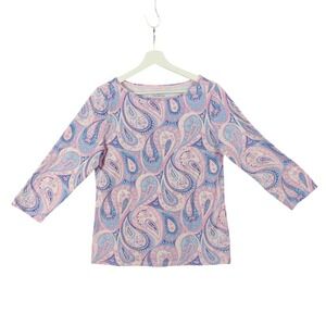 Talbots Womens Large The Talbots Tee Pink‎ Blue Paisley 3/4 Sleeve Cotton Boho